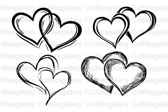 Download Hand Draw Double Heart SVG, Doodle Heart - Art Collection