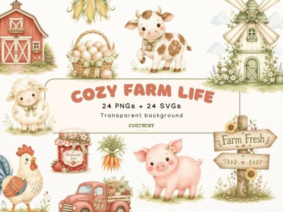 Download Farm Watercolor Cliparts. Cute Animals - Art Collection