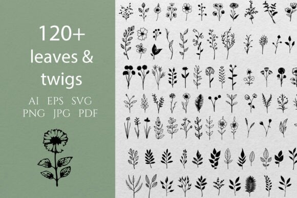Download Leaves &amp; Twigs Doodles Line Art SVG - Art Collection