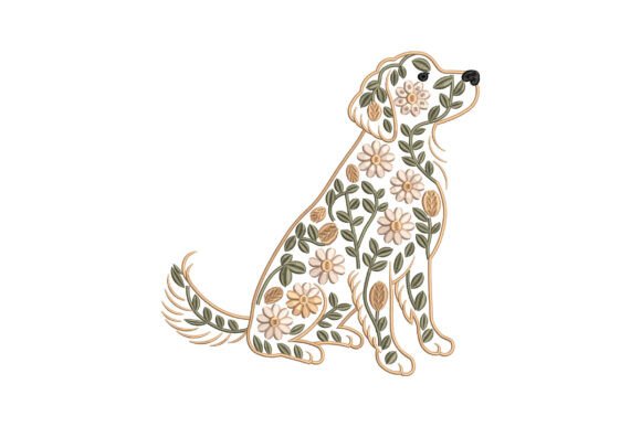 Download Floral Golden Retriever Dog Embroidery - Gold Collection