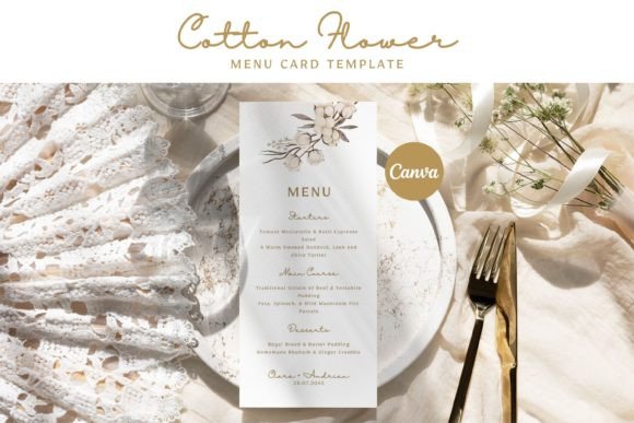 Download Cotton Flower Wedding Menu Card Template - Wedding Collection
