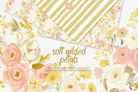Download Soft Gilded Floral Clipart &amp; Patterns - Art Collection