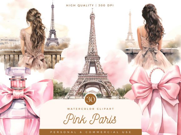 Download Watercolor Pink Paris Clipart Bundle - Art Collection