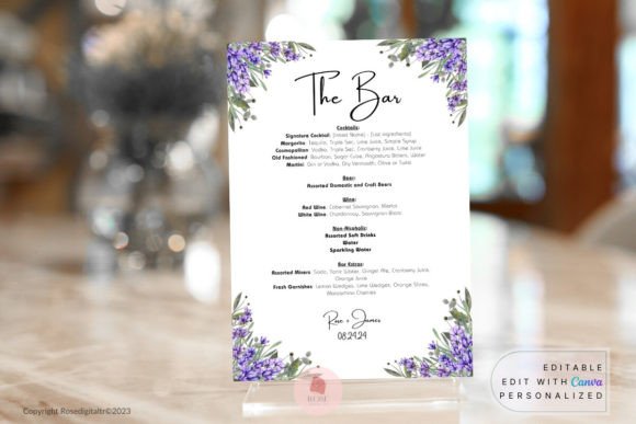 Download Printable Wedding Bar Menu Lavenders - Wedding Collection