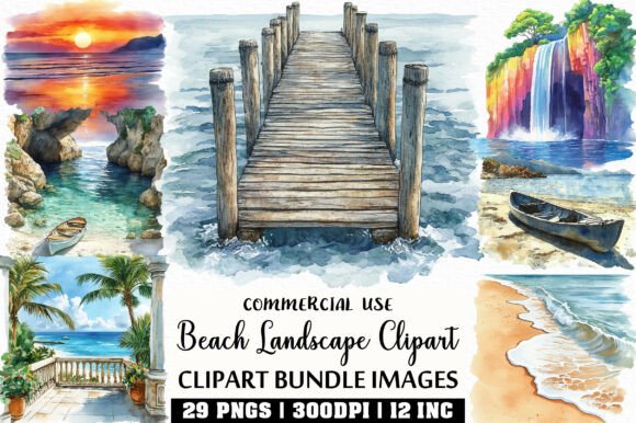 Download Watercolor Beach Landscape Clipart - Art Collection