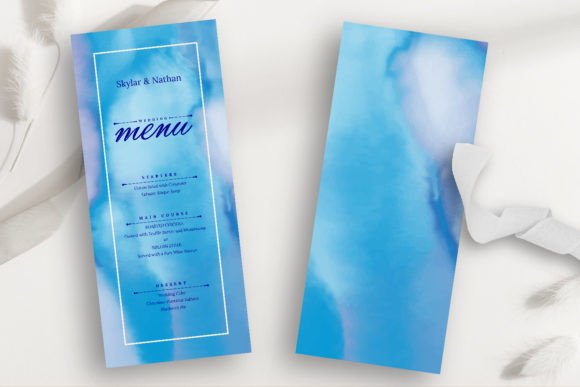Download Modern Blue Watercolor Wedding Menu Card - Wedding Collection