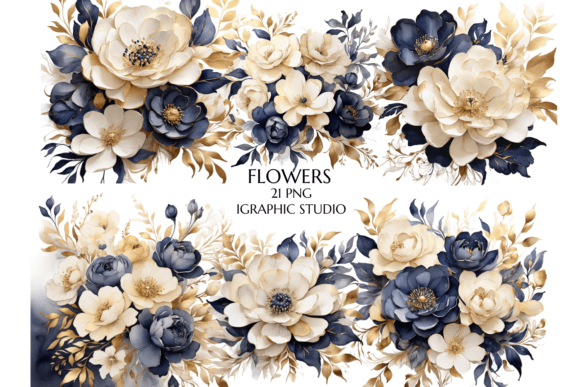 Download Blue and Gold Flowers PNG, - Premium Bundle