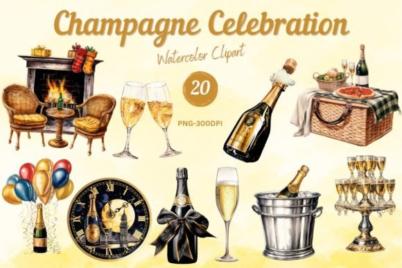 Download Watercolor Champagne Celebration Clipart - Art Collection