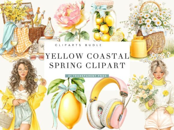 Download Yellow Coastal Spring Clipart Bundle - Art Collection