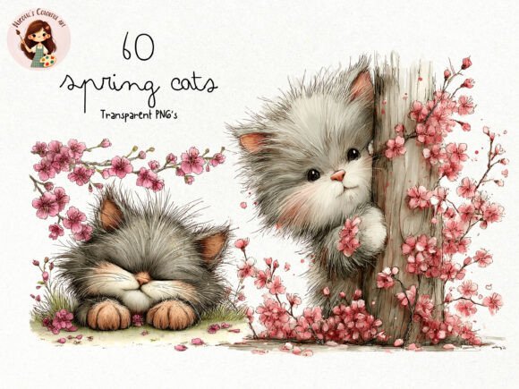 Download Spring Cat Clipart PNG Bundle - Art Collection