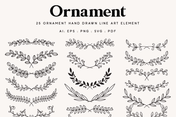 Download 25 Leaf Ornament Wedding Lineart Element - Wedding Collection