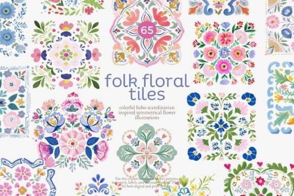 Download Folk Floral Tiles Clipart Set - Art Collection