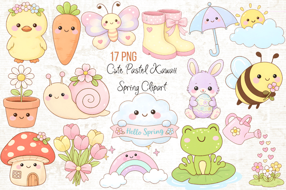 Download Cute Pastel Kawaii Spring Clipart PNG - Art Collection