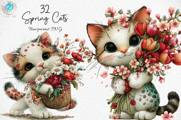 Download Whimsical Spring Cats Clipart - Art Collection