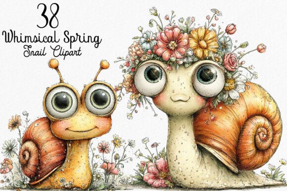 Download Whimsical Spring Snail Clipart Bundle - Art Collection