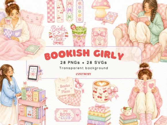 Download Cozy Bookish Girl Watercolor Clipart PNG - Art Collection